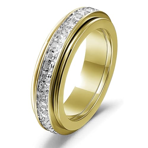 Anxiety Rings for Women Titanium Steel Spinner Fidget Band Rings Cubic Zirconia Relieving Anxiety Wedding Promise Lucky Rings Comfort Fit Size 5 to 10…