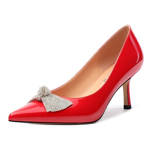 Women's Pumps,Pointed Closed Toe High Heels for Women,Rhinestone Bow Stiletto Pumps Wedding Party Dress Shoes