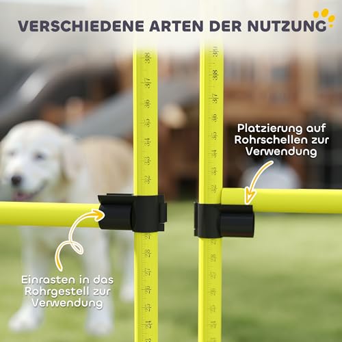 PawHut Agility Set Hunde 4-teiliges höhenverstellbar Agility-Ausrüstung Sprungstangen-Set Steckhürdenset mit 4 Hürden Tragetasche Koordinationstraining Sprungstangen-Set für Spiele Training