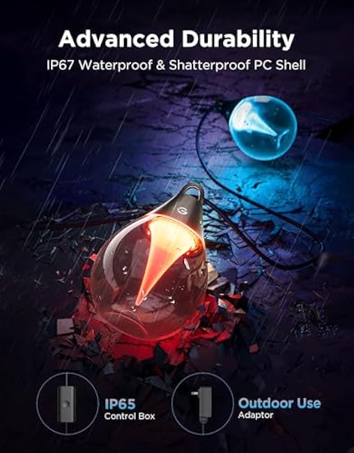 Govee Outdoor Clear Bulb String Lights, 48ft RGBWIC Outdoor Lights with 15 Dimmable Warm White LED Bulbs, 111 Scene Modes for Patio, Backyard, IP67 Waterproof, Works with Alexa, Google & Matter