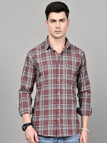 Image of Majestic Man Stylish Slim Fit Cotton Spread Collar Checked Casual Shirt for Men