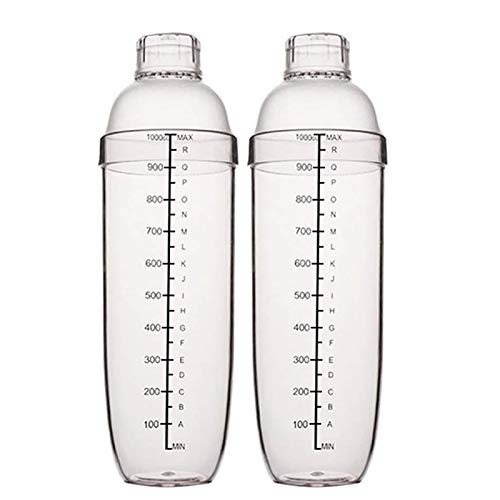 2 Pcs Plastic Cocktail Shaker,Drink Mixer Boba Tea Shaker,Professional Bar Tools Set (33oz/1000cc)
