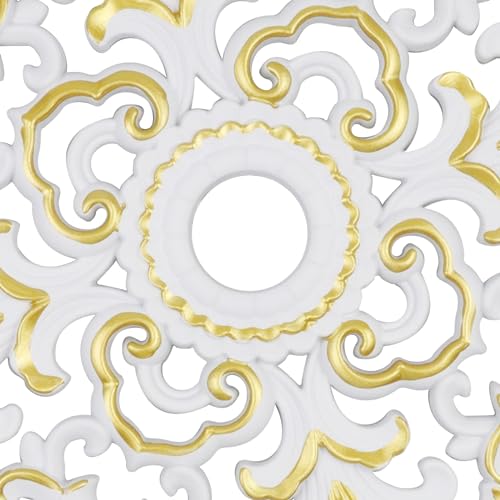 Image of Ceiling Medallion 2Pcs, 12 x 1.57 Inches, White with Gold Edge, ABS | Whole Circle, Fits 1.57 Inch Canopy, European Vintage Carving, Decor For Chandeliers & Ceiling Fans, Made of Plastic