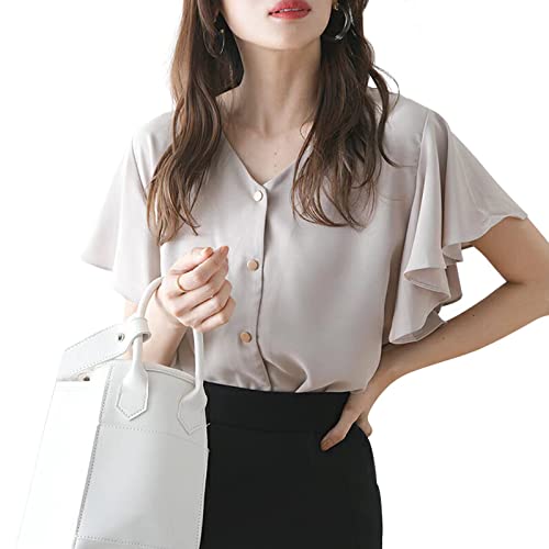トップス Ru45 xppe] ブラウス レディース トップス シャツ 半袖 フリルスリーブ v