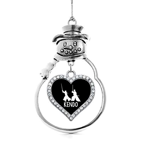 Inspired Silver - Kendo - Silver Christmas Ornament - Open Heart Charm Christmas Tree Ornament with Cubic Zirconia - Snowman Hanging Decoration