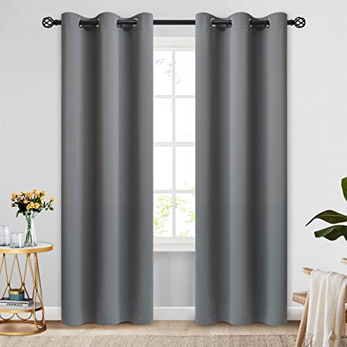 Image of COSVIYA Grommet Room Darkening Grey /Gray Curtains 84 inch Long for Bedroom | Light Blocking Insulated Thermal Curtains for Living Room, Blackout Thick Polyester Window Drapes,42x84 inches, 2 Panels