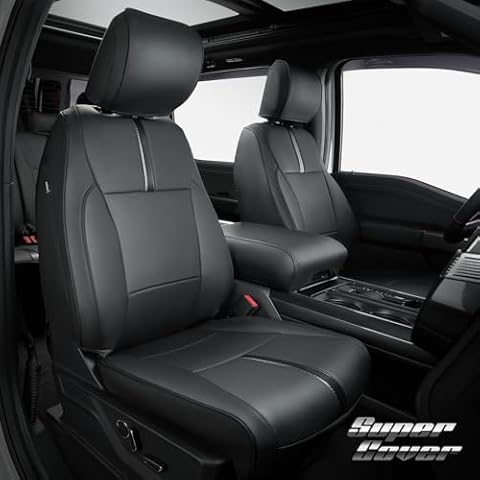 Super Cover® for Ford F150 Seat Covers,for 2015-2023 2024 2025 for F150 Leather Truck Seat Cover,for F150 Accessories 2016 2017 2018 2019 2020 2021 2022,Only Fit for F150 XL/XLT 1st Row Bucket Seat Cover