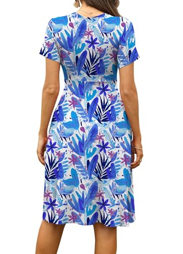 Image of WEACZZY Women's Summer Short Sleeve Casual Dresses V-Neck Floral Party Dress with Pockets