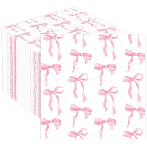 Pink Bow Party Napkins 50 Pack Coquette Bow Theme Party Decorations First Birthday Baby Shower Shes Tying the Knot Bachelorette Party Bridal Engagement Decor 6.5