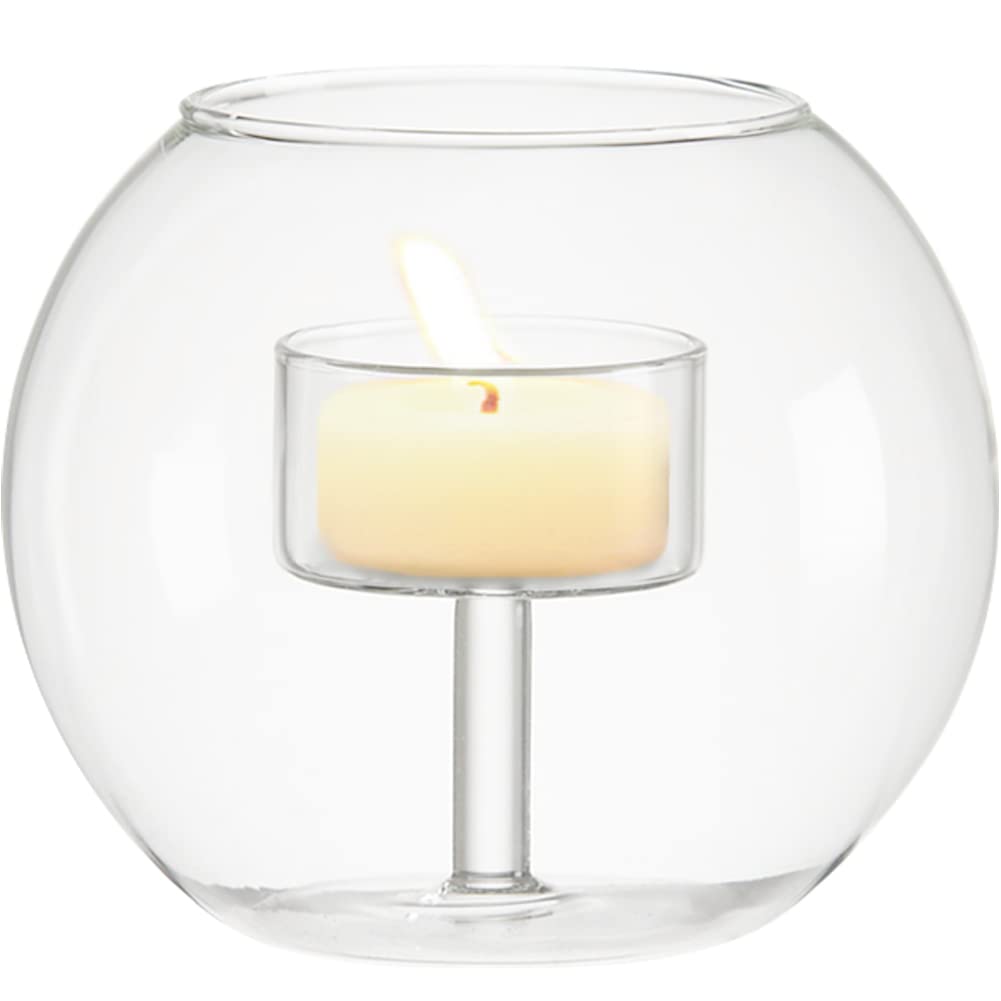 WAYUTO Glass Tealight Candle Holder Clear Round Votive Candle Holders Cylinder Tea Light Holder with Candle Floating Candle Stand for Mantel Bathroom Engagement Wedding Party Decor 4.3 * 3.7Inch