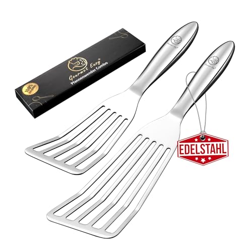 Pfannenwender Set aus rostfreiem Edelstahl für Fisch & Fleisch - Kleiner & Großer Pfannkuchenwender - Pfannenwender Edelstahl - Küchenhelfer 5 Jahre Ersatz