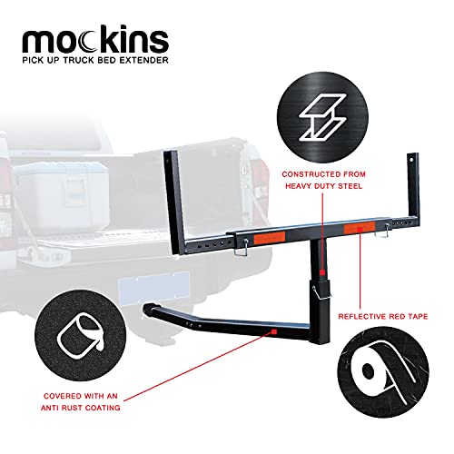 Mockins 2-In-1 Design 750Lb Cap. Truck Bed Extender Hitch Mount & Ratchet Straps | Heavy Duty Steel Truck Bed Extenders | Bed Extenders For Trucks, Suv, Vans |For Ladder, Canoe, Kayak, Pipes, Lumber #TOP5