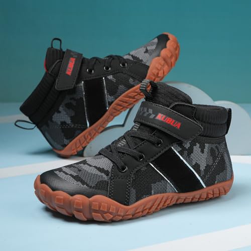 Image of KUBUA Kids High Top Barefoot Shoes Boys Girls Minimalist Zero Drop Sneakers | Wide Toe Box, Padded Collar for Ankle Support, Non-Slip, Hiking, Tennis, Walking, School, Wrestling, Gym, Little Kid, Big Kid