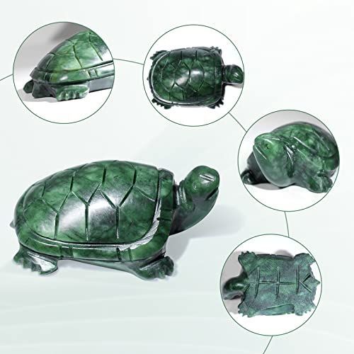 Gemshan Jade Turtle Statue Natural Jade Gemstone Cute Animal Sculpture For Longevity And Luck 3 Inch, Green #TOP2