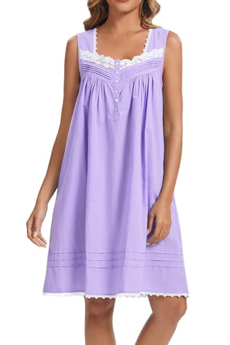 Image of AVIIER 100% Cotton Nightgowns for Women Sleeveless Night Gown with Pockets