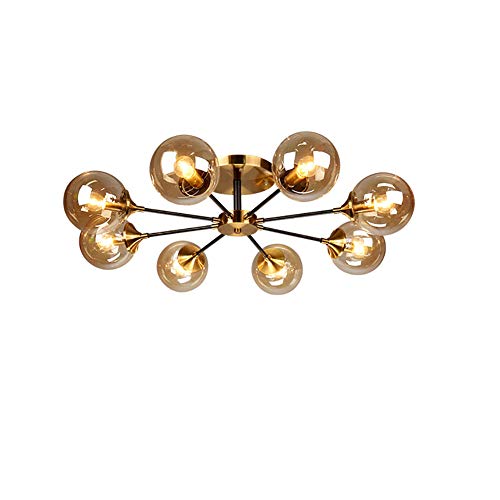 LDFV E14 Montaje Semi Empotrado Plafón con Vidrio Pelota Pantalla,Moderno Pasillo Redondo Candelabro,Led Durante La Iluminación para Salón Comedor Dormitorio-Ámbar 8 Cabezas