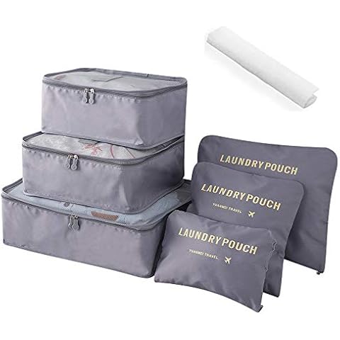 Travel Luggage Packing Organizer, Packing Cubes, Luggage Organizer Bag, Travel Bag for Packing, Luggage Cube, Suitcase Pouch, Laundry Pouch Travel Bag-Pack of 7 (Grey) Cover