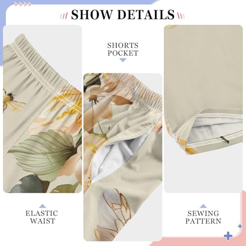 Lovely Bee Floral Boys Long Pants Soft Trousers Elastic Waist Kids Lounge Bottoms with Pockets S-XL4