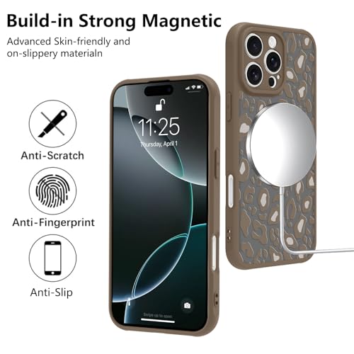 Image of KANGHAR Case for iPhone 16 Pro Max Brown Leopard Printed Pattern | Compatible with Magsafe Cute Cheetah Protective Magnetic Case for Girls Women 6.9 inch