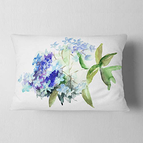 Designart Hydrangea Blue Flowers' Floral Throw Lumbar Living Room, Sofa, High Quality Pillow Insert + Cushion Cover Printed On Both Side 12 in. x 20 in