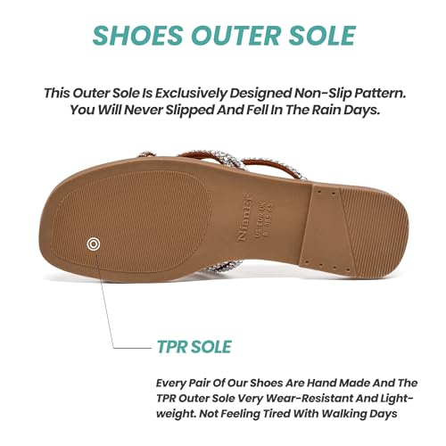 Image of NianEr Womens Microfiber Leather Memory Foam H Sandals Summer Shoes Slides | Flat, Comfortable, Slip On, Dressy, Dress, Beach, Vacation, Designer, Comfy, Casual, Bridal, Church, Boho, Office, Work