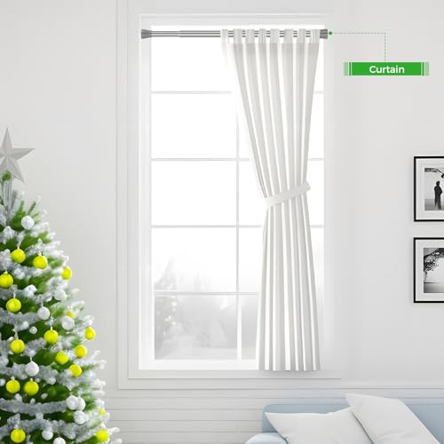 Image of 2Pack Tension Curtain Rod Silver Tension Rods 28 to 48 Inches Curtain Rods No Drilling Spring Adjustable Curtain Rod Expandable Pressure Rods for Windows