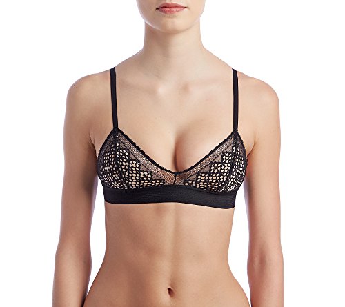 DKNY Women's Sheer Lace Bralette, Black/Skinny Dip, Medium