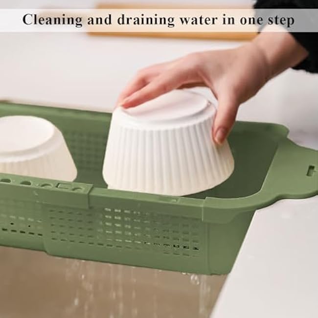 Dish Drying Rack for Kitchen Counter, Retractable Draining Basket in Sink Dish Drainers, Multipurpose Dish Dryer Rack for Inside Sink, Over The Sink Dish Racks for Cleaning & Draining the Water