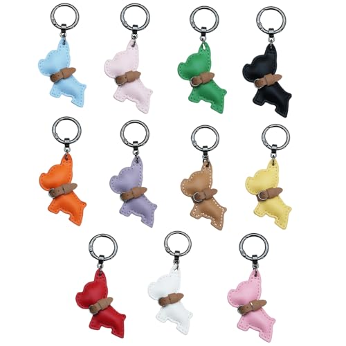 Französischer Hund PU-Leder Schlüsselanhänger schönes Design Anhänger Schlüsselanhänger hängende Ornament für Autoschlüssel und Taschen