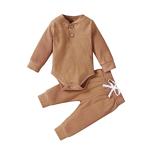 Toddler Girls Romper Pants Newborn Baby Boy Cotton Knitted Elastic Jumpsuit Long Sleeve Ribbed Outfits Solid Fall