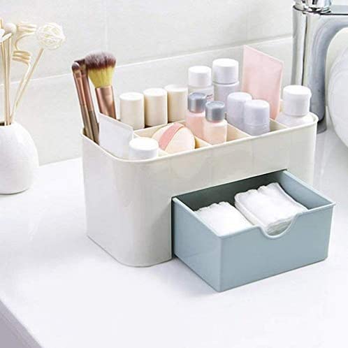 Cosmetic Organizer Storage Box with 6 Slot and 1 Drawer Space for Makeup Accessories + Desk Organiser for Remote Mobile Etc-1pc Assorted-image-12