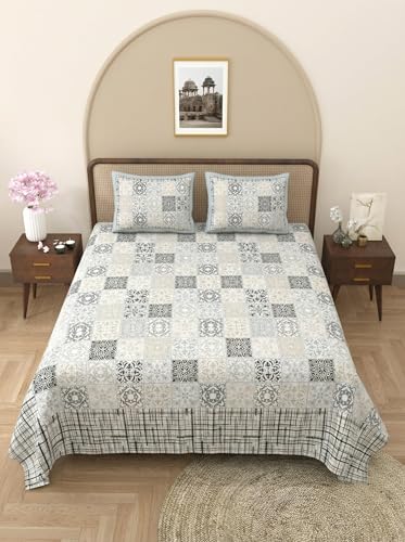 Image of Mafatlal 144 TC Jaipuri King Size Printed Cotton Bedsheet | 90 x 108 Inches | Long-Lasting Comfort | Includes 2 Pillow Covers | Black White