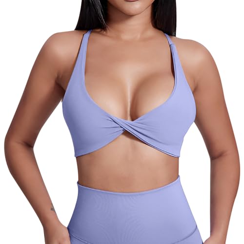 Vhersily Sujetador deportivo de mujer sexy Crop Tops de mujer para profundo V Backless Tank Cut out Top Criss Cross, Light Purple, S