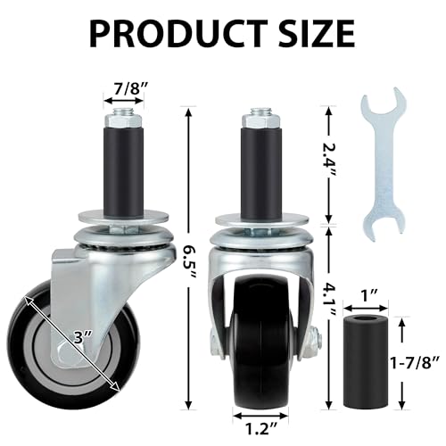 Finnhomy 3 Inch Caster Wheels Prep Table Caster Set of 4 Expanding Stem Wheels Heavy Duty Fit 7/8" and 1" Tube Leg Industrial Swivel Castor Wheels for Stainless Steel Table/Cart/Worktable Leg, Black by Finnhomy - Image 3