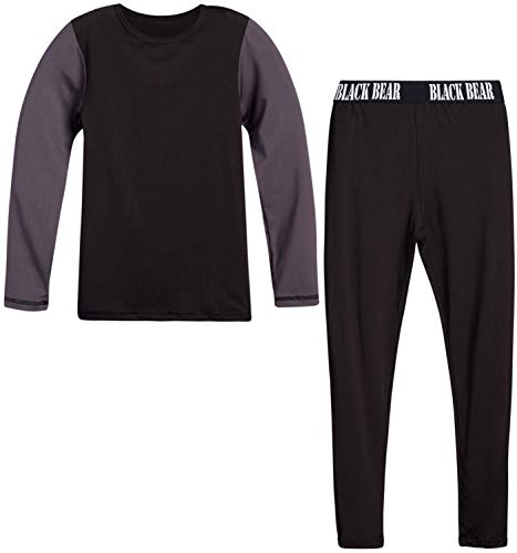 Black Bear Boys' Thermal Underwear Set - 2-Piece Performance Base Layer Long Sleeve T-Shirt And Long Johns Set, Size 12/14, Heather Grey/Black #TOP18