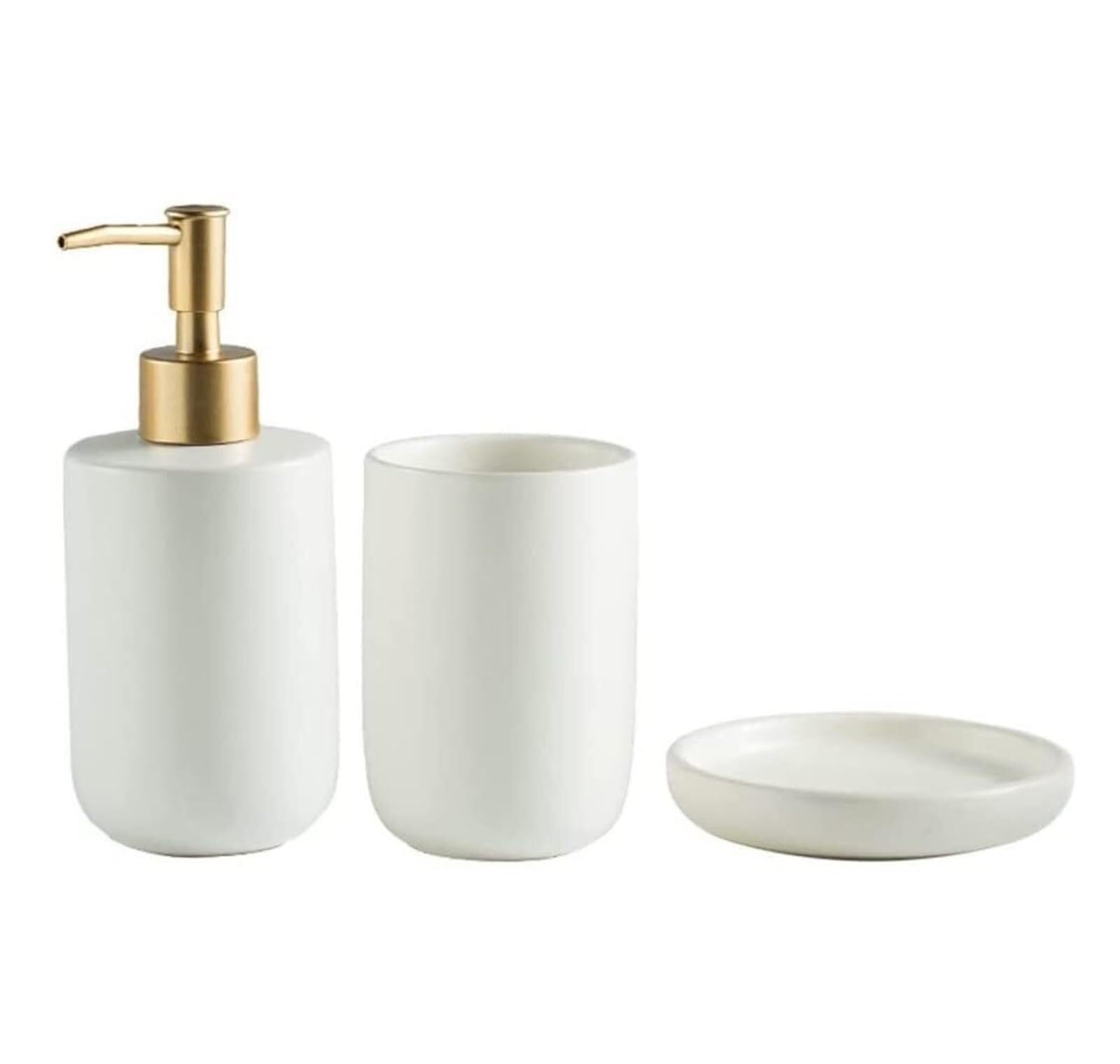 Set di accessori per il bagno Dispenser di sapone in ceramica con bicchiere, decorazione moderna in tinta unita, costiera Arredamento per gli affittuari(Yellow,4 pieces)