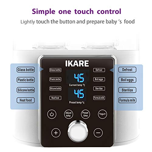 IKARE Baby Bottle Warmer for Breastmilk & Formula, Steam Steri-lizer 8 in 1 Baby Food Heater with Timer, Bottle Thermostat Warmer with LCD-Display, Fits Most Baby Bottles for Breast Milk and Formula - Thumbnail 6