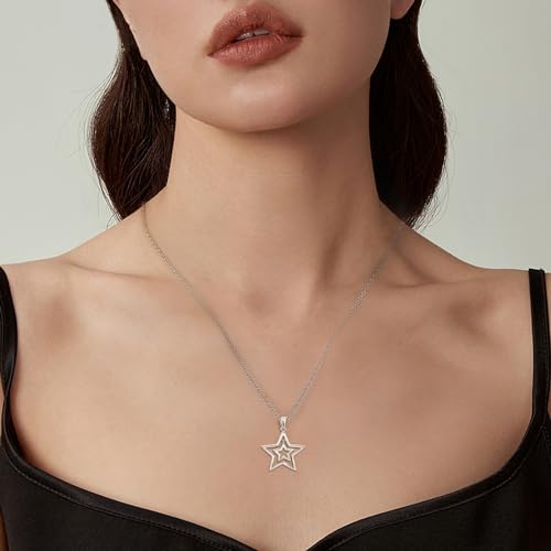 Star Necklace for Women Girls Teens - Sterling Silver Double Star Pendant Necklace Hypoallergenic Cubic Zirconia Hollow Necklace Adjustable Stars Charm Necklace Gifts for Christmas Birthday3
