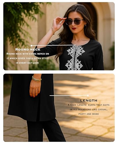 Image of SHIENZY Women's Cotton Blend Emroidered Kurta Pant Set | Ethnic Wear for Festive & Casual | Stylish Straight Fit | Elegant Indian Outfit (1662)