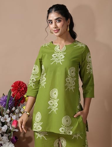 Image of Pinkmint Women's Pure Cotton Co Ord Set l Kurta Sets for Women |Kurta Sets| Printed Kurta with Pant l Stylish Pocket & 3 /4 Sleeve Women Co-ord Set (Avaiable in Plus size)