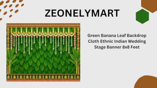 Image of Pooja Background Decoration Cloth | Green Banana Leaf Backdrop Cloth Ethnic Indian Wedding 8x8 Feet | Back Drop Curtain for Decoration Pooja laxmi Devi