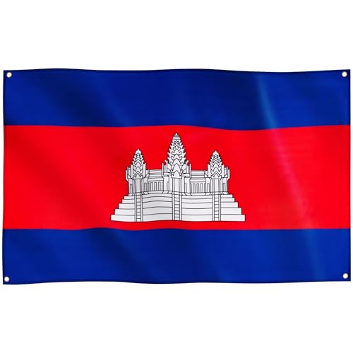 Runesol Drapeau du Cambodge, 91x152cm, 3ft x 5ft, 4 Anneaux, œillet dans chaque coin, Drapeau national Cambodgien, Angkor Wat, Khmer, Drapeaux Premium, Jour férié du Nouvel An khmer
