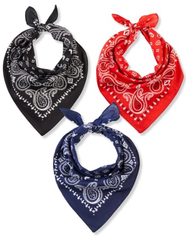 Bandana for Women - Pack of 3 Navy, Black & Red Paisley Large Headband