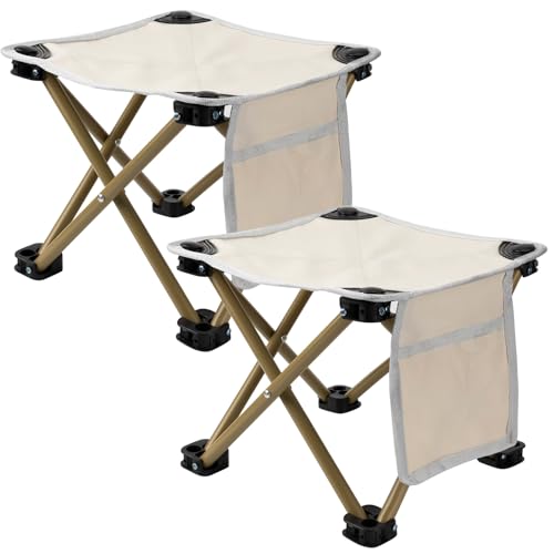 Weysat 2 Pcs Camping Stool Small Lightweight Sturdy Portable Stool with Side Pocket Comfortable Foldable Chair for Camping Fishing Hiking Gardening Walking Picnic Travel BBQ Backpacking (White,Solid)