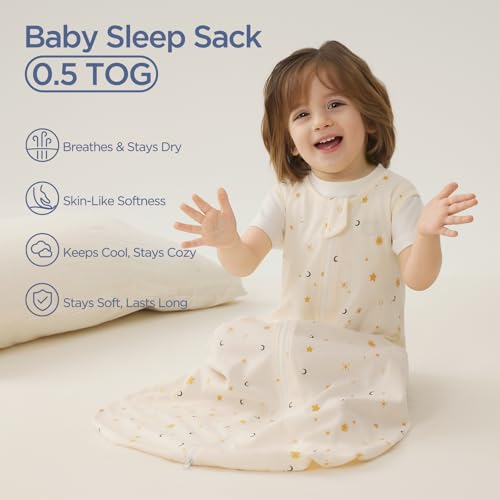 Image of Duomiaomiao 3-Pack Baby Sleep Bag, 100% Organic Cotton Lightweight Wearable Blanket, Breathable Comfy Toddler Sleeping Sack (0.5tog Moon & Star, Large)