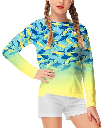 Image of AOBUTE Unisex Kids Rash Guard Long Sleeve SPF 50+ Sun Shirt UV Protection Swim Shirts 3-12 Years