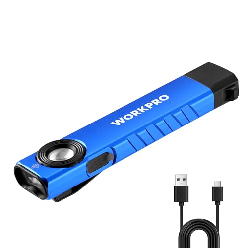 Image of WORKPRO EDC Flat Flashlight, 600LM Rechargeable LED Work Light with UV, Magnetic Base, Pocket Clip, Slim Portable Torch for Home, Garage, Camping