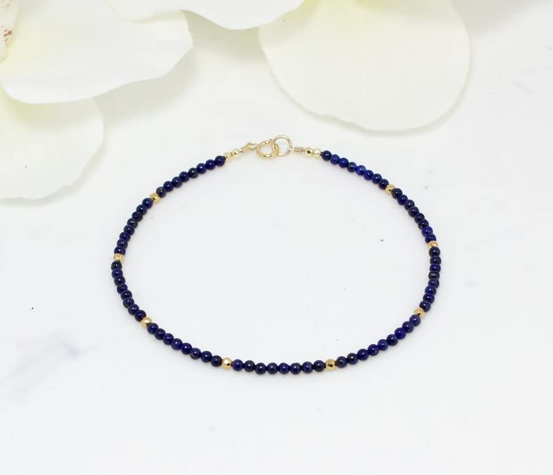Bracelet en lapis lazuli véritable et fermoir plaqué or d'exception - 3
