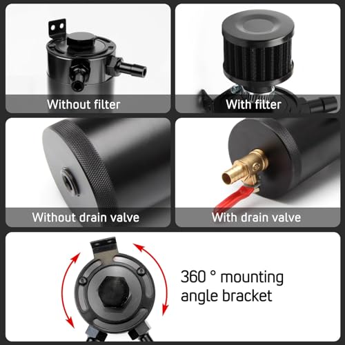 Wenjtp M2/OCC002-G Oil Catch Can Kit With 4 Adapters + Breather Filter Drain Valve Plug 2 Ports (1 Oulet + 1 Inlet) 150Ml Universal Aluminum Baffled Oil Reservoir Tank Oil Separator Htracing thumb #5