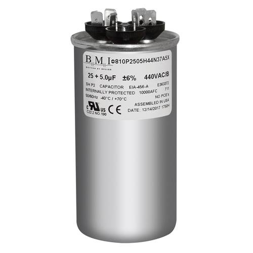 25 + 5 uF 440VAC Round Dual Run Capacitor, Compatible Replacement for Mars 14278